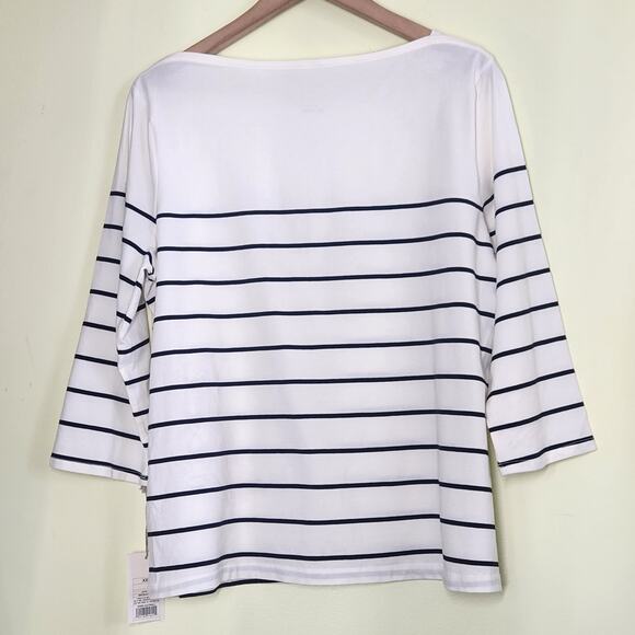 A New Day Boat Neck Striped Blouse Top Womens XXL White Black 3/4 Sleeve Preppy - Picture 3 of 7